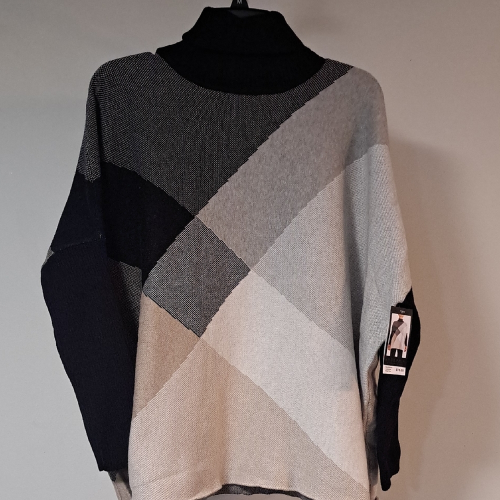 Joseph Black and Gray Geometric Turtleneck Sweater